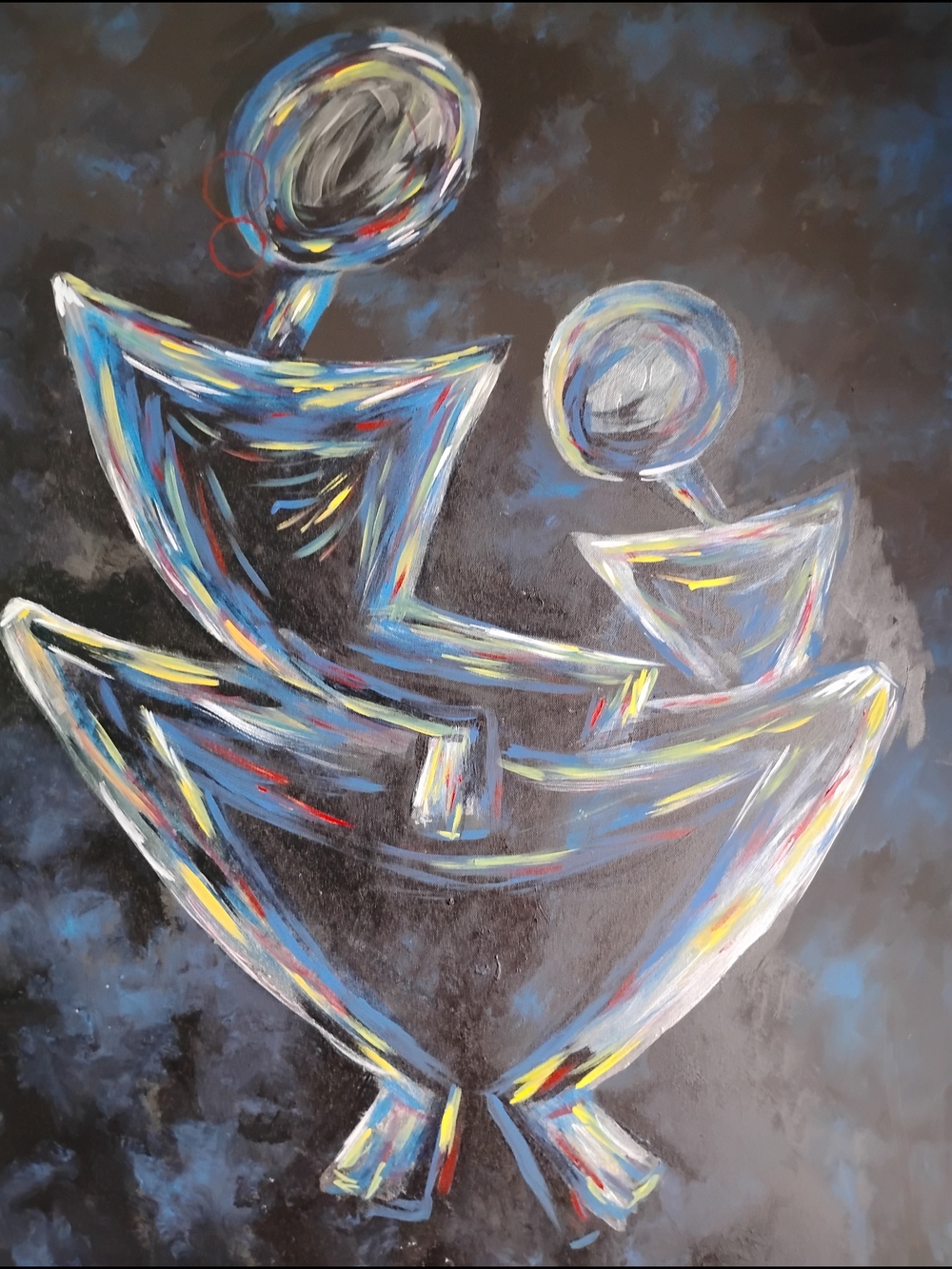 Abstract Blue and Multicolor Figures Canvas Wall Art